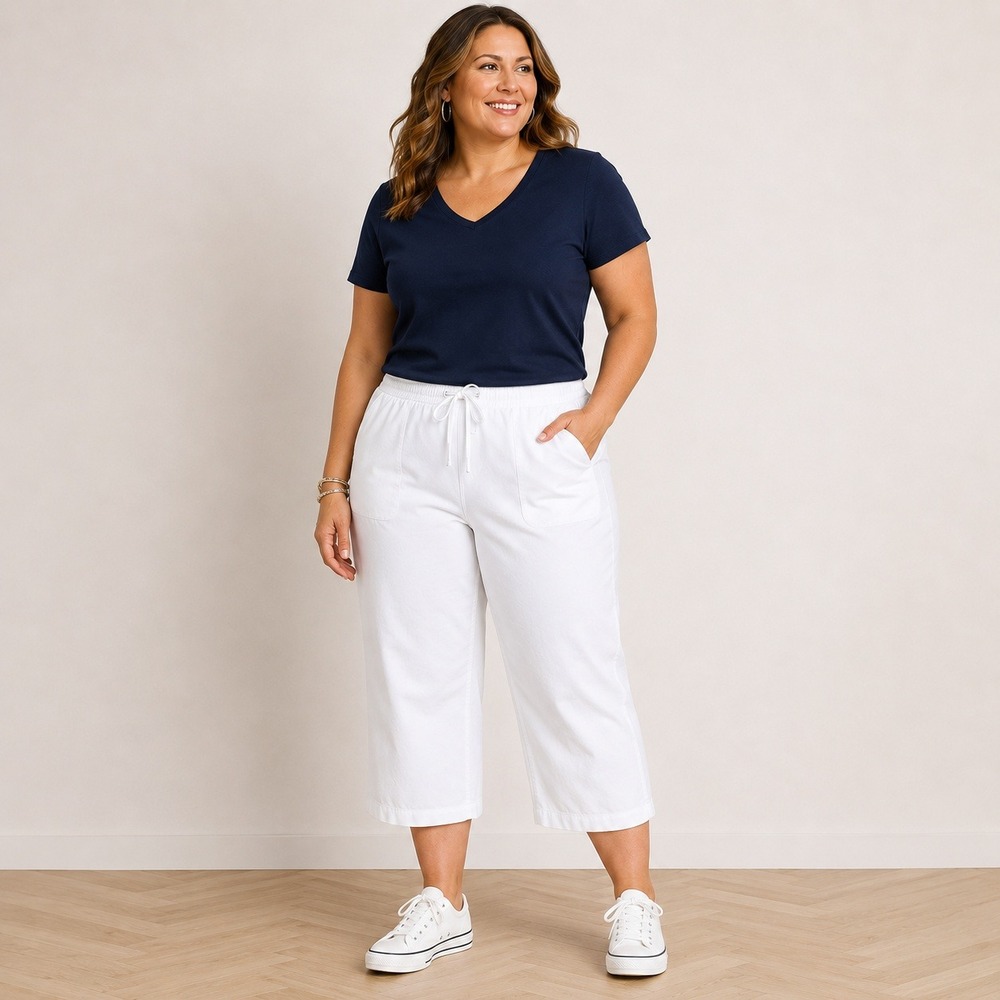 LL Bean Sunwashed Canvas Crop Pants White XL Regular NWT Classic Fit Cotton
